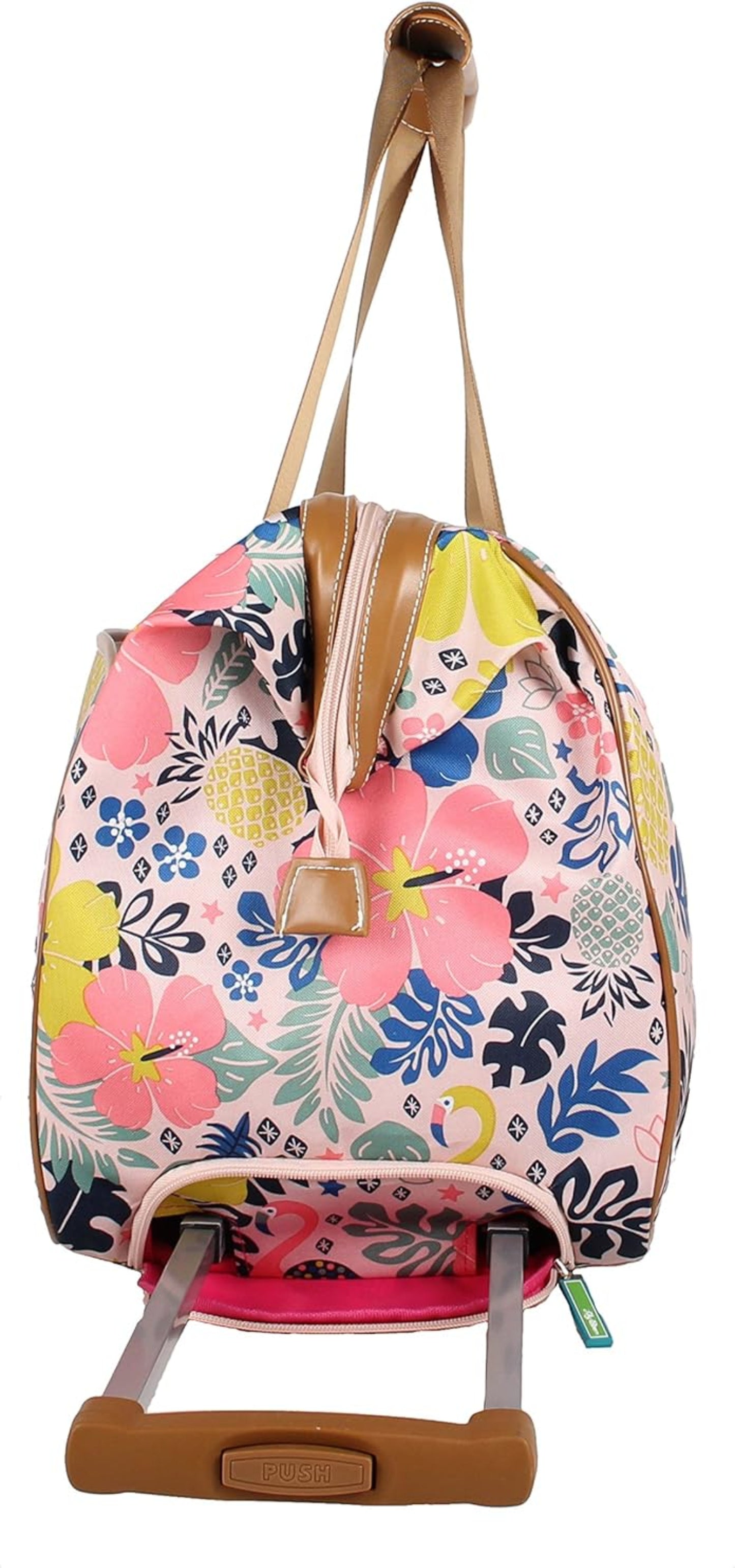 Floral patterned backpack with wheels