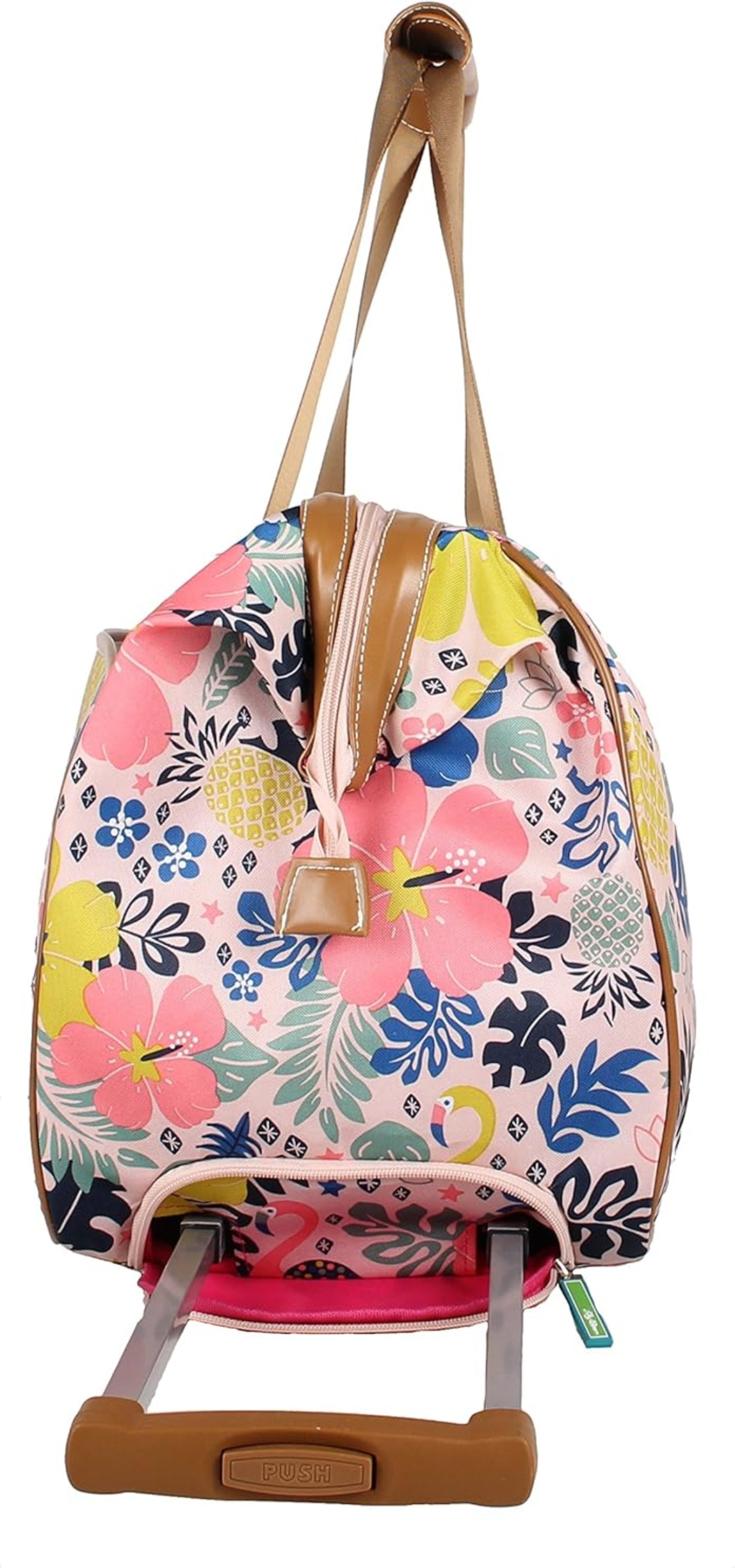 Floral patterned backpack with wheels