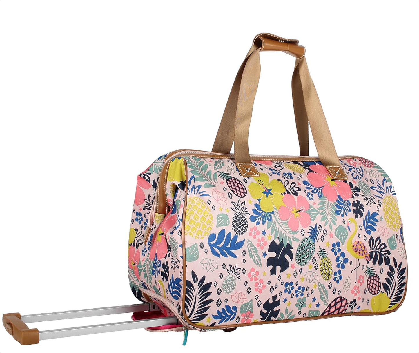 Floral patterned duffel bag with wheels