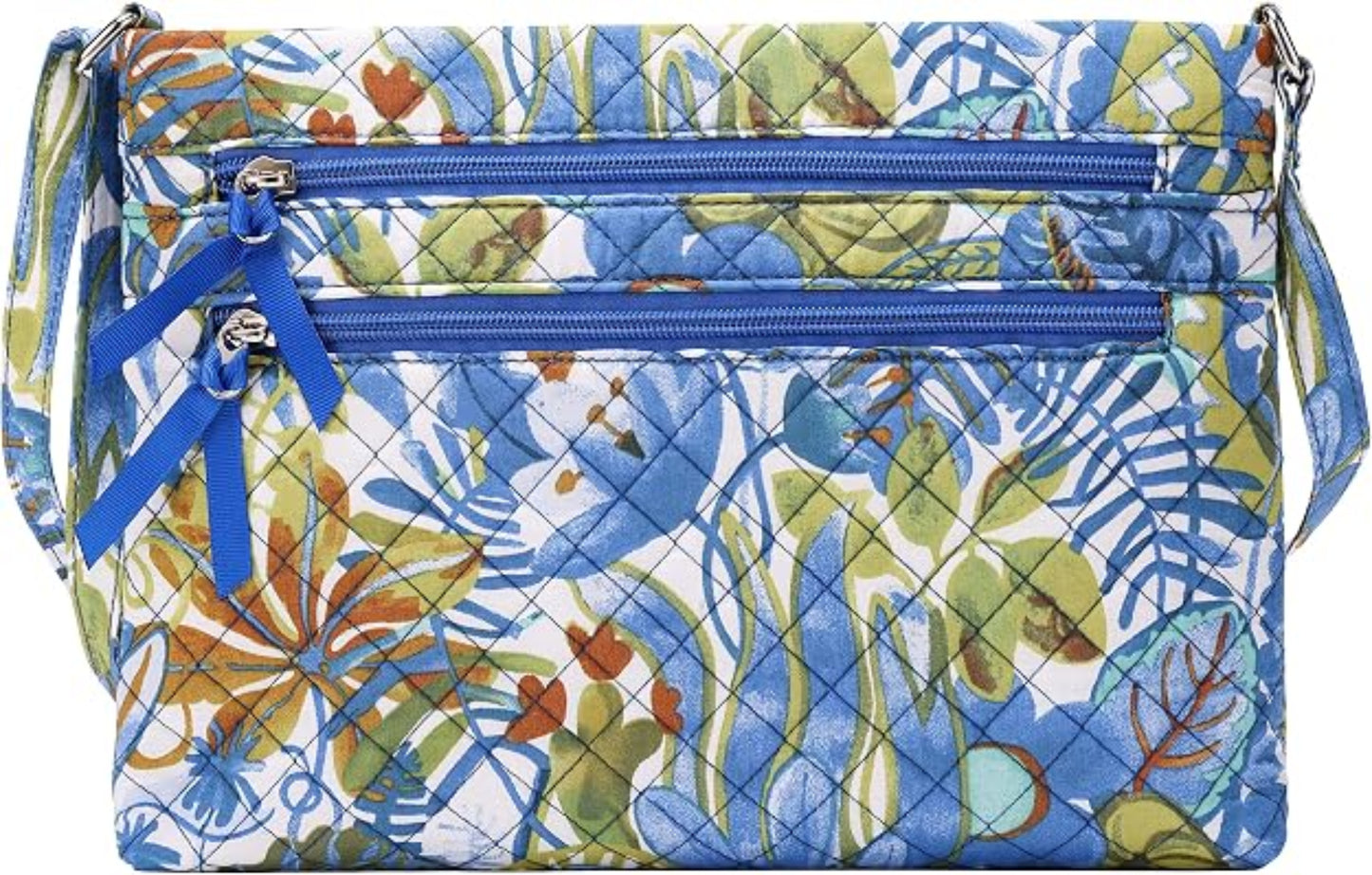 Floral patterned handbag with a crossbody strap