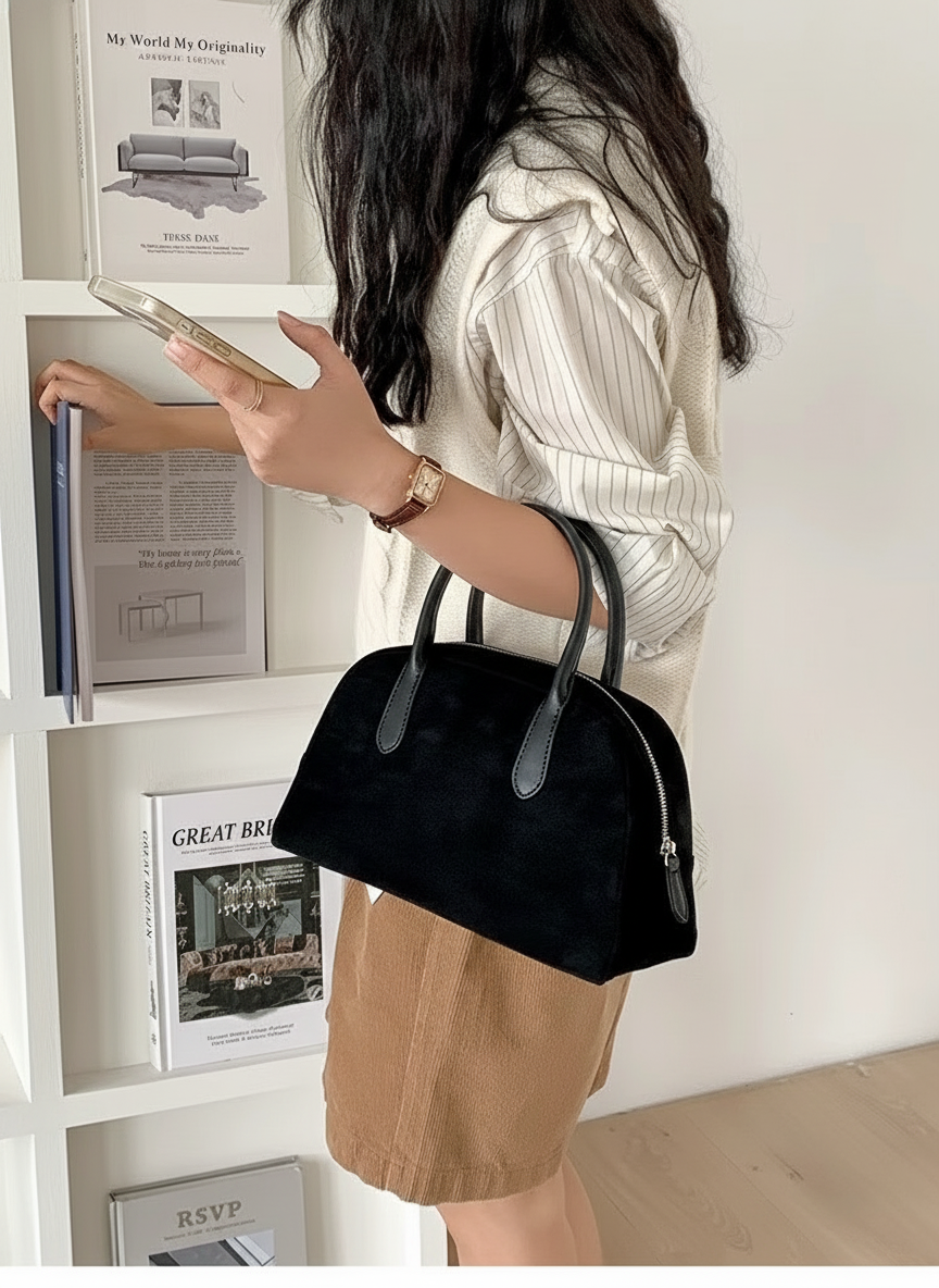 Vegan Leather Handle Boxy Handbag - Lily Bloom