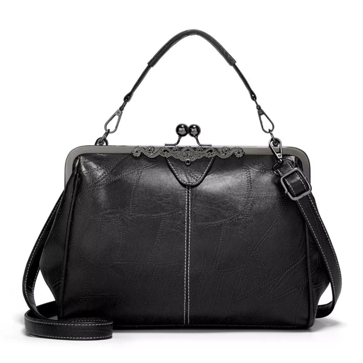 Iconic Kiss-Lock Leather Handbag