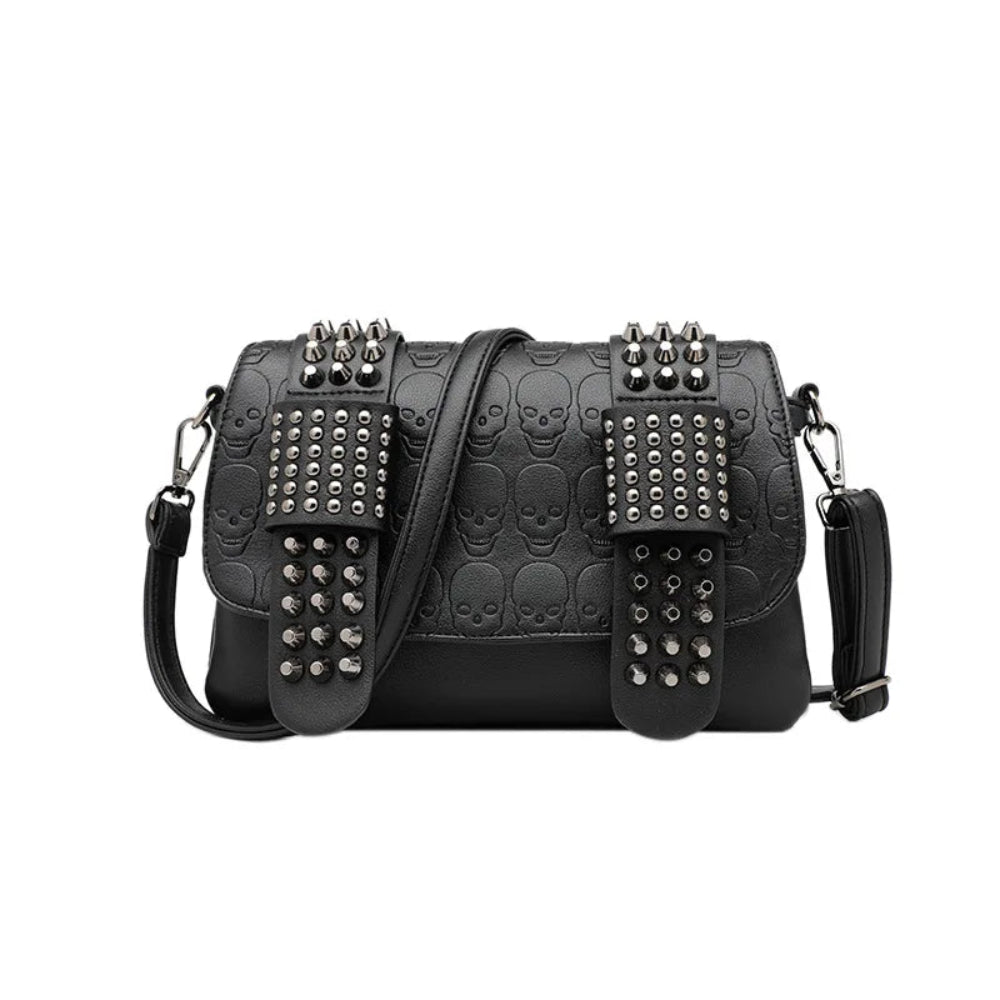 Leather Messenger Skull Rivets Shoulder Punk Cross-body Bag