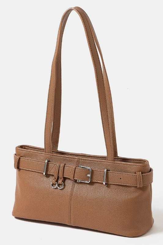 Belt Strap Textured Vegan Leather Shoulder Bag | Lily Bloom