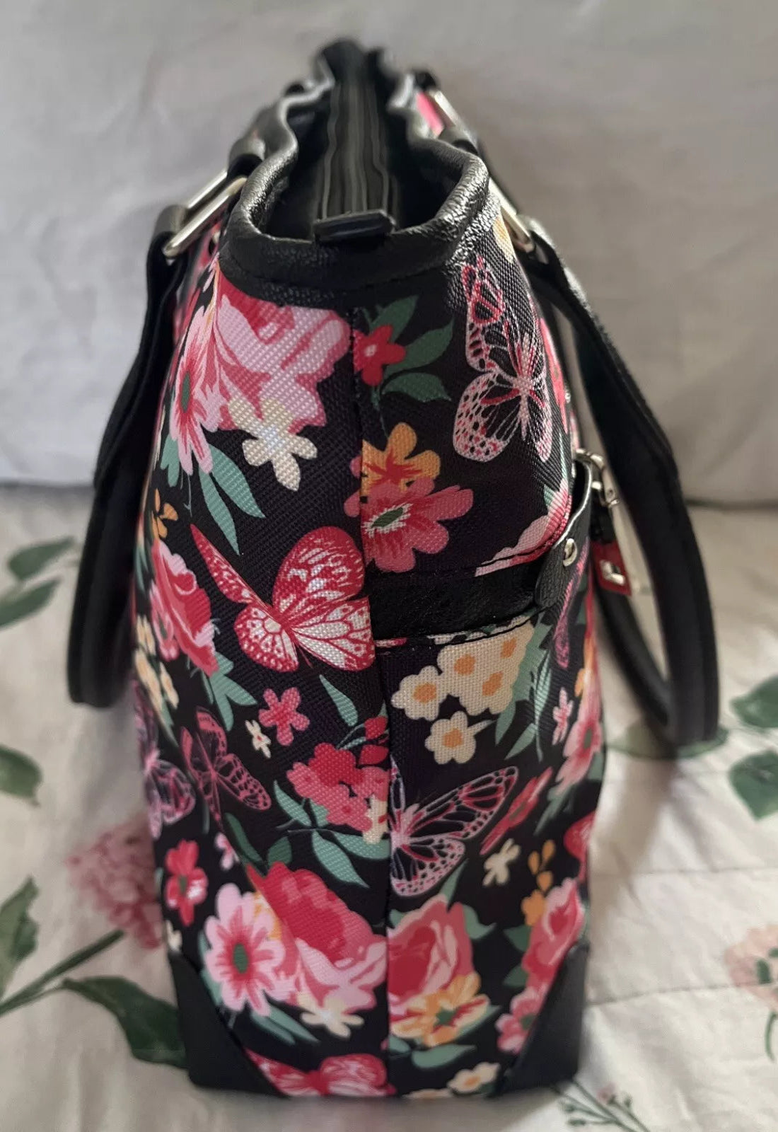 Lily Bloom Butterfly Flower Garden Tote Purse