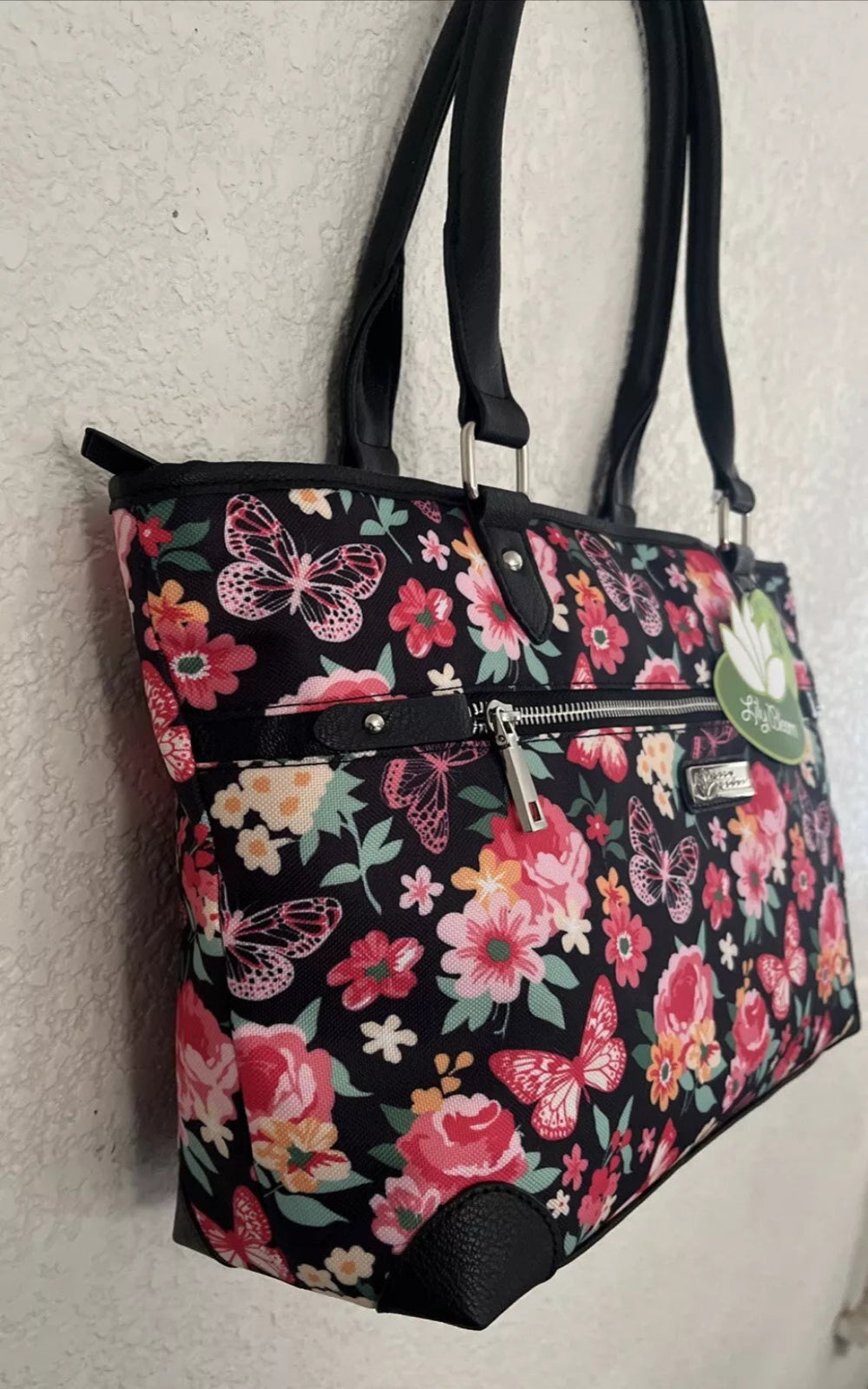 Lily Bloom Butterfly Flower Garden Tote Purse