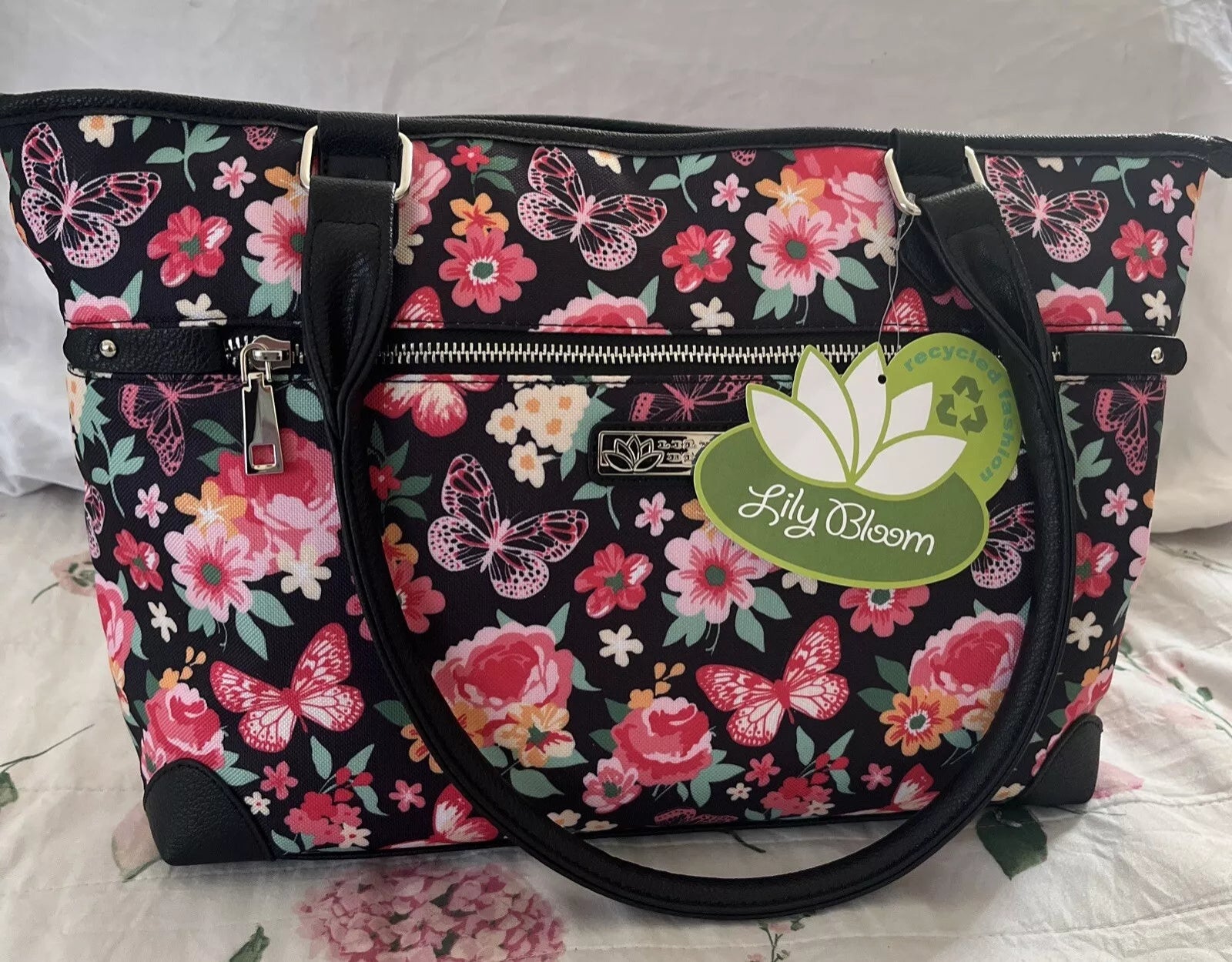 Lily Bloom Butterfly Flower Garden Tote Purse