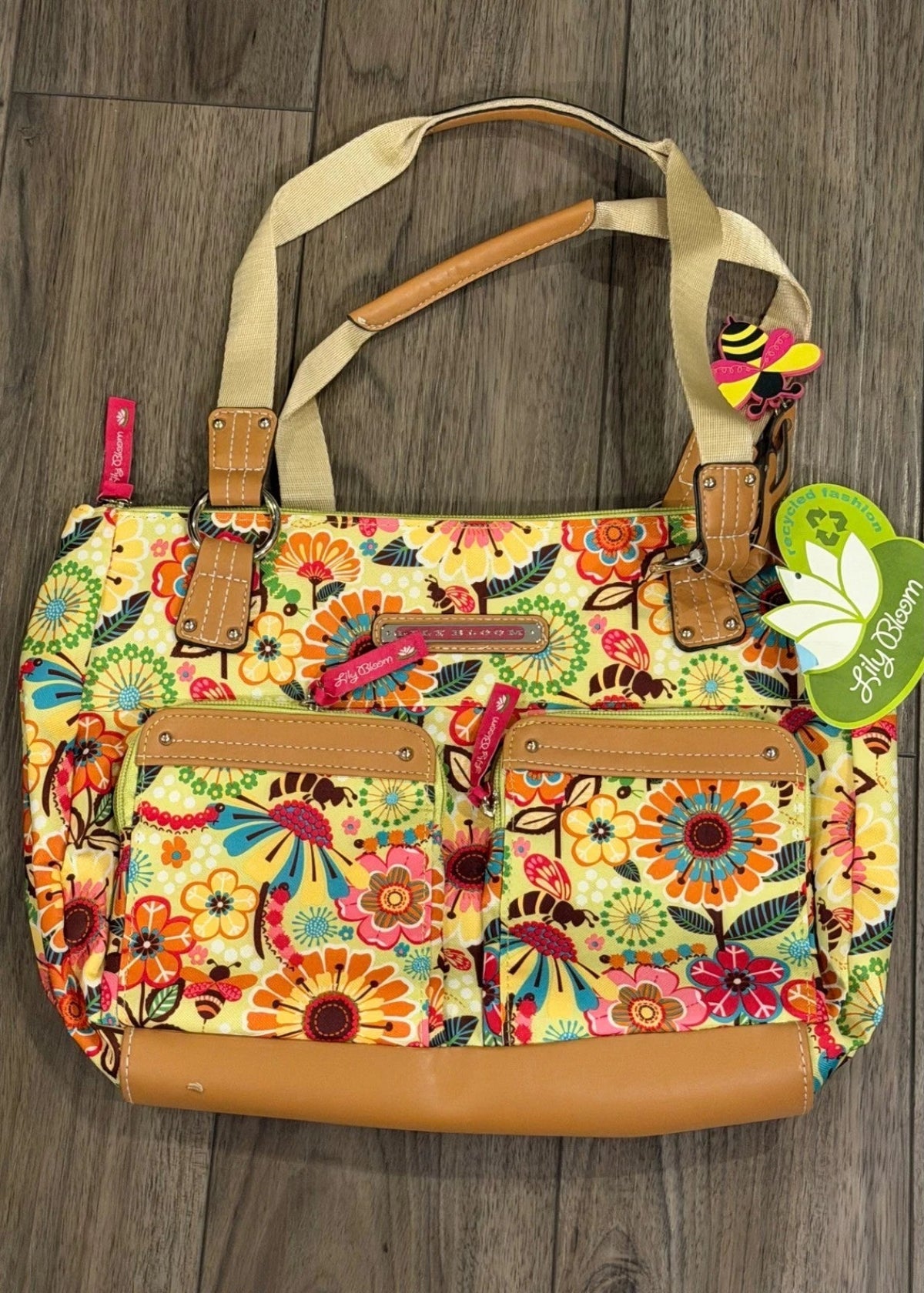 Lily Bloom Floral Bee Shoulder Tote Bag