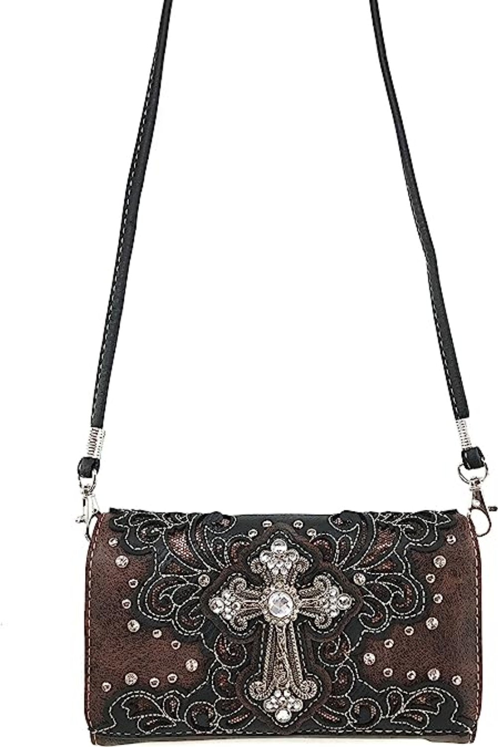 Bling Gleam Rhinestone Cross Floral Purse Long Cross Body Strap Bag - Lily Bloom Store