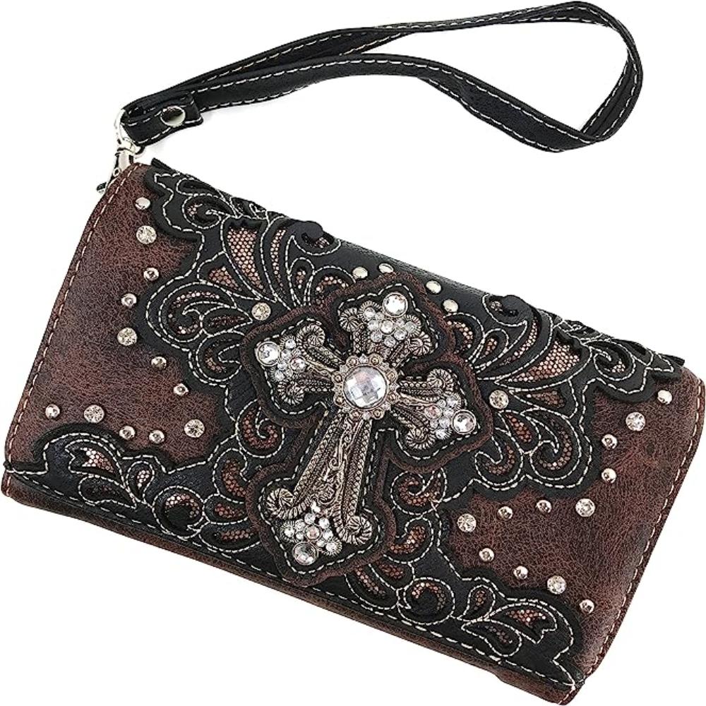 Bling Gleam Rhinestone Cross Floral Purse Long Cross Body Strap Bag - Lily Bloom Store