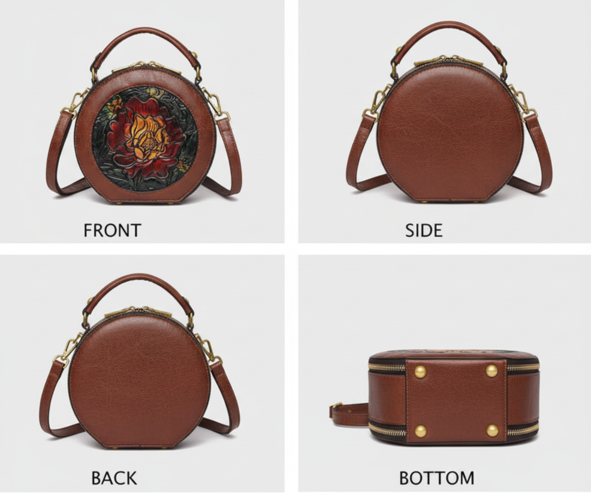 Vintage Handbag Shoulder Luxurious Designer Round Embossed Bag