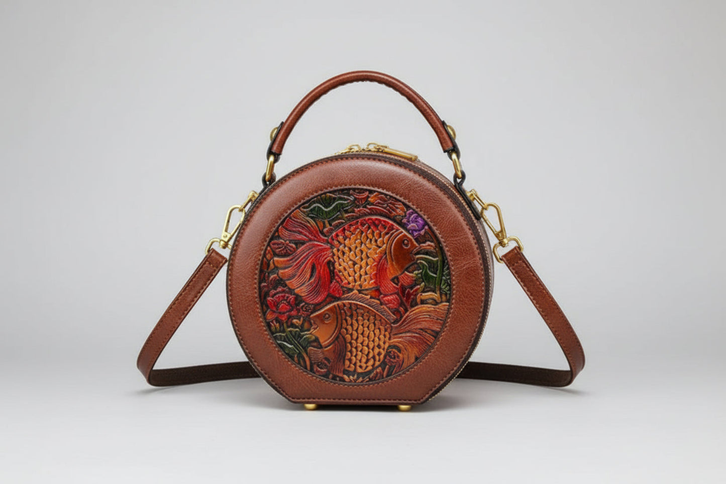 Vintage Handbag Shoulder Luxurious Designer Round Embossed Bag
