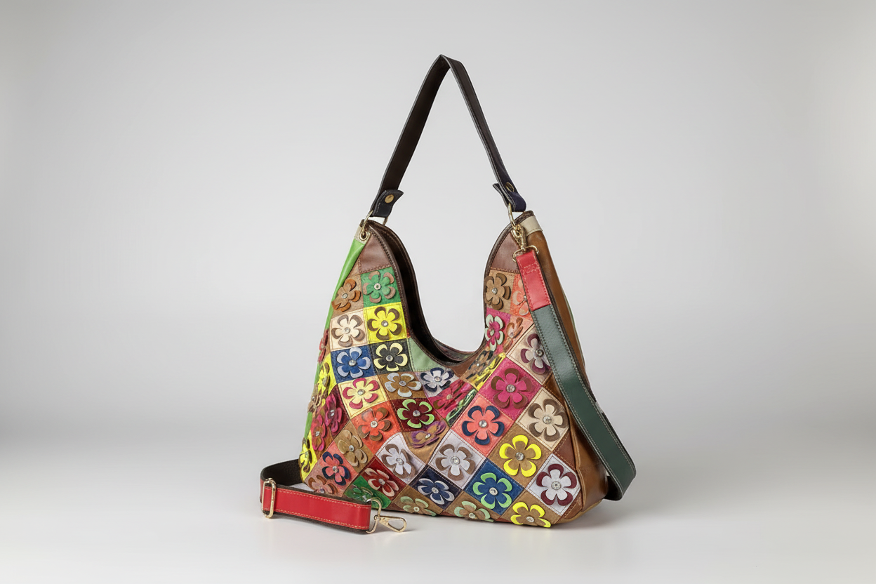 Luxury Genuine Leather Crossbody Bag in Vibrant Contrasting Colors