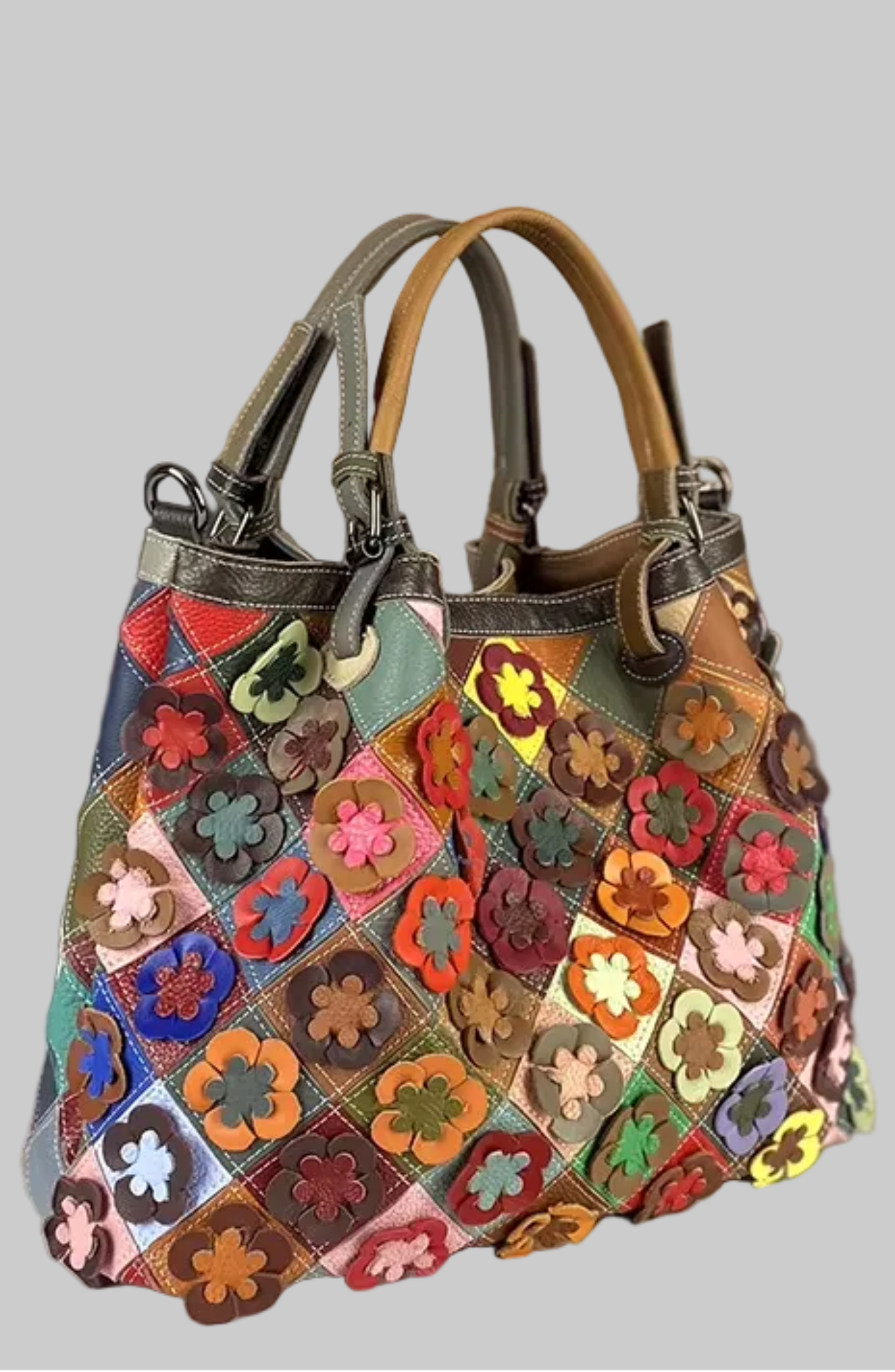 Multicolored patchwork handbag
