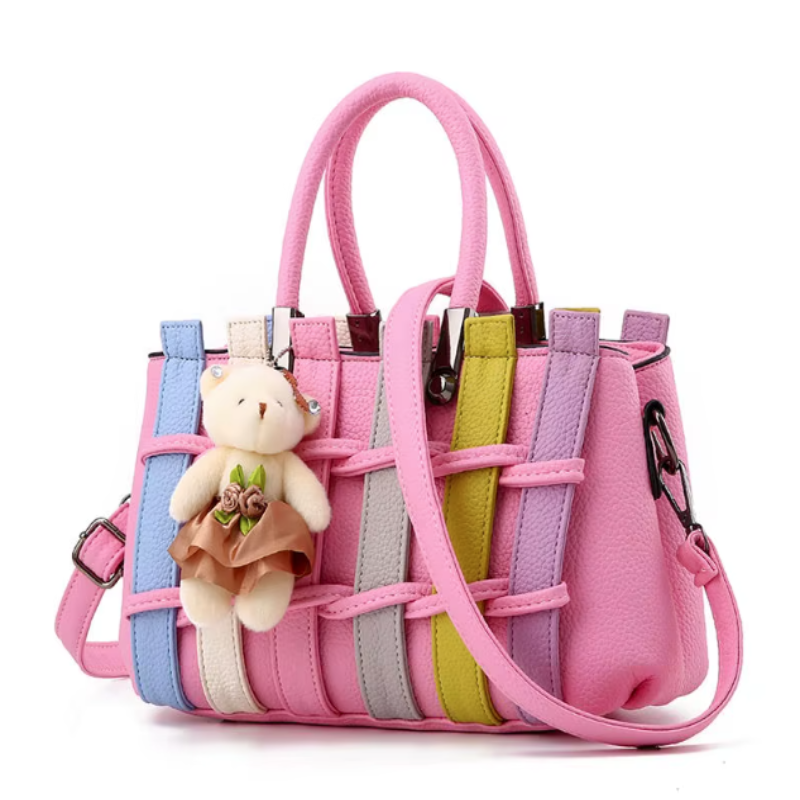 Luxury Patchwork Cute Bear Leather Shoulder Handbag | Lily Bloom