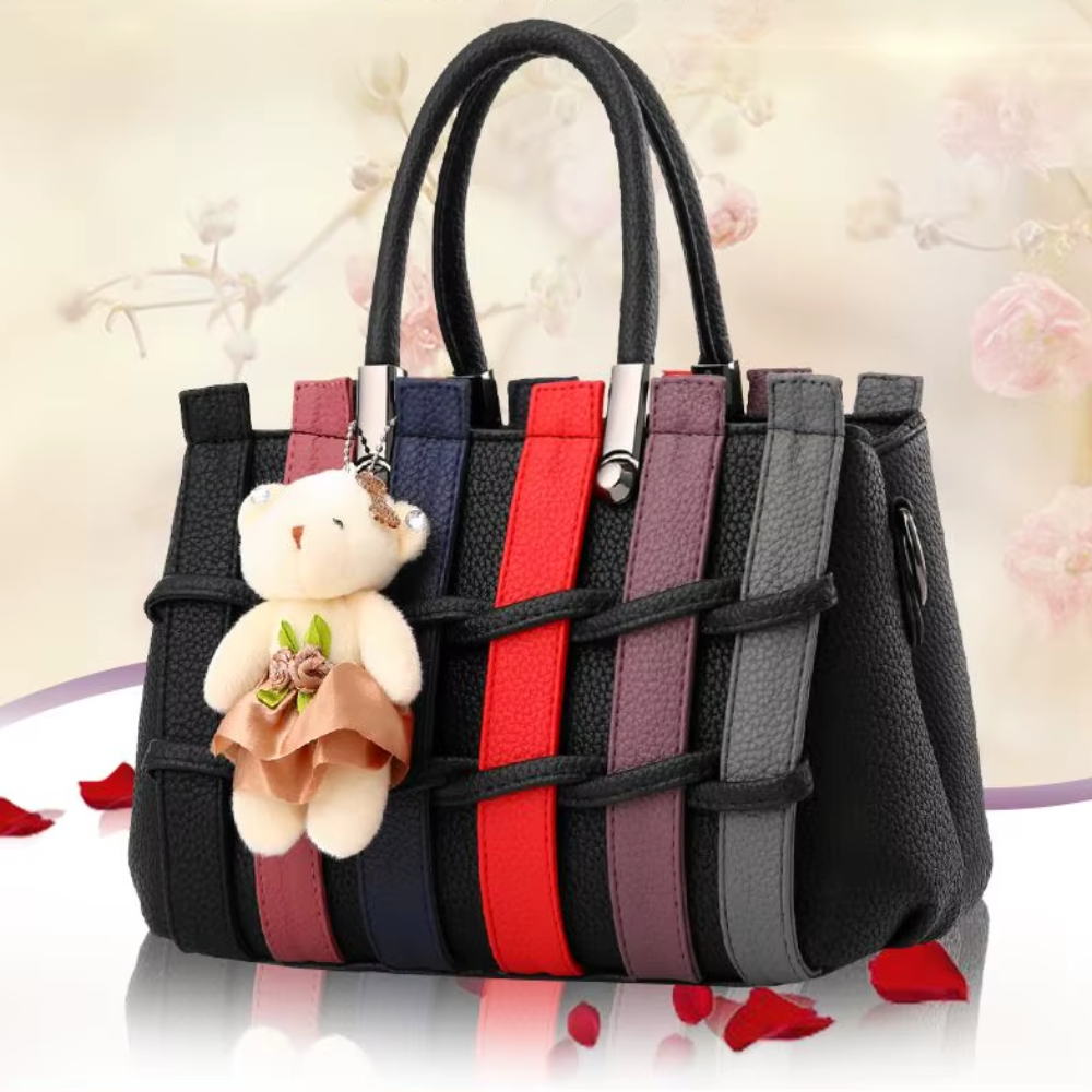 Luxury Patchwork Cute Bear Leather Shoulder Handbag | Lily Bloom