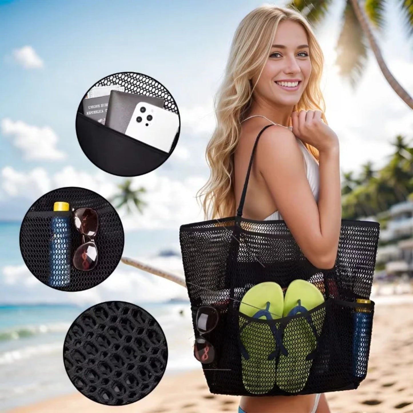 Mesh Beach Bag Swimming Toiletry Storage Tote
