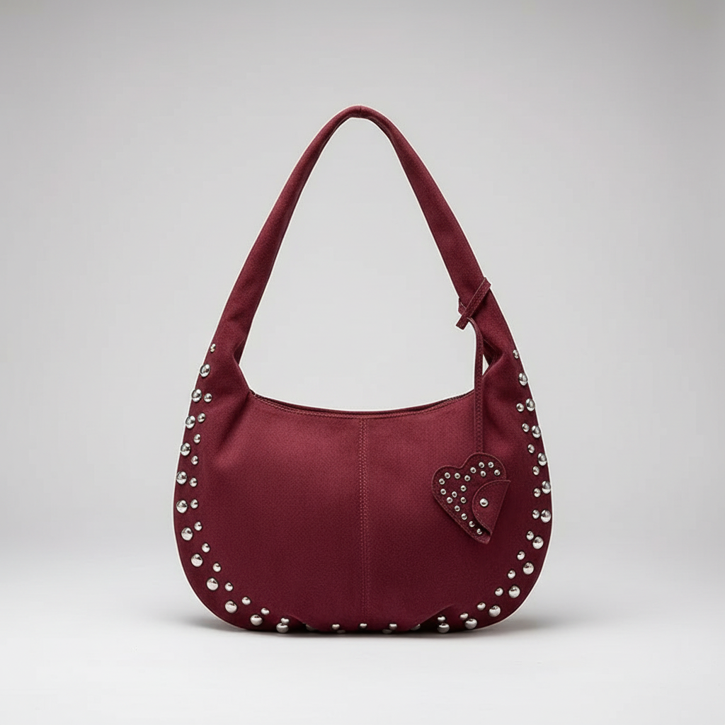 Metallic Studded Suede Hand Bag