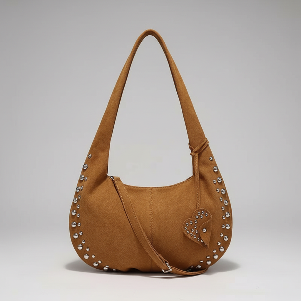 Metallic Studded Suede Hand Bag