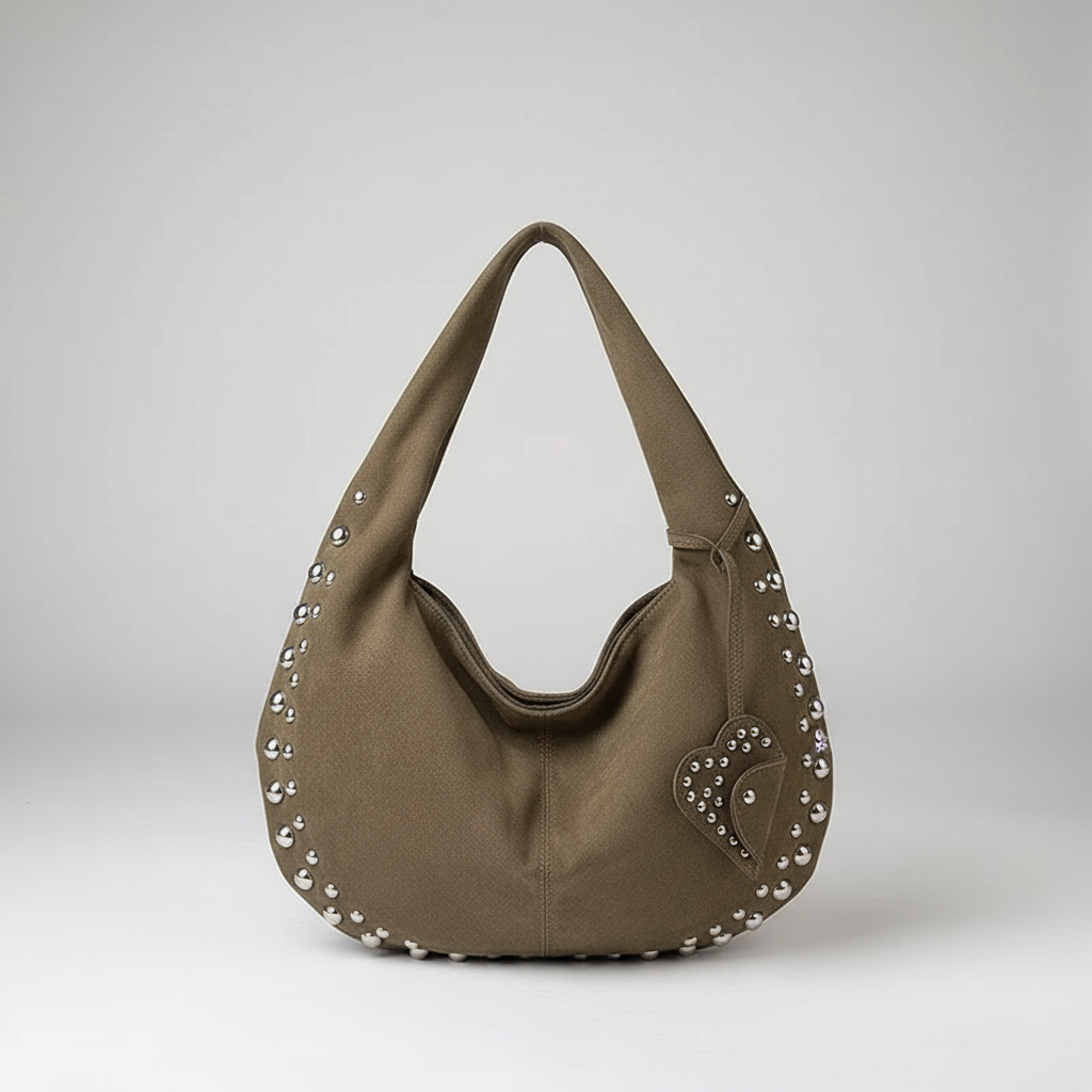 Metallic Studded Suede Hand Bag