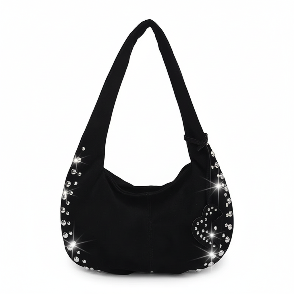 Metallic Studded Suede Hand Bag