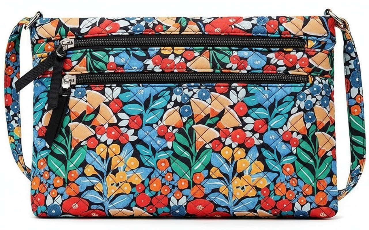 Cotton Quilted Multi-zipper Crossbody Purse | Lily Bloom
