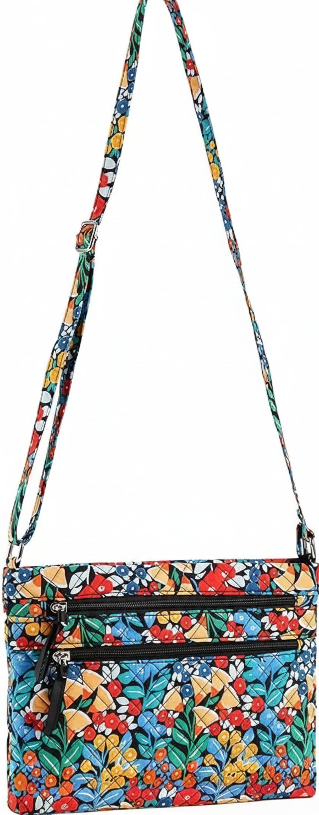 Cotton Quilted Multi-zipper Crossbody Purse | Lily Bloom