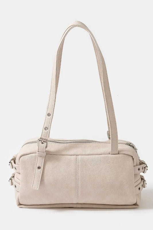 Multi Grommet Belt Strap Rustic Rectangular Hand Bag | Lily Bloom