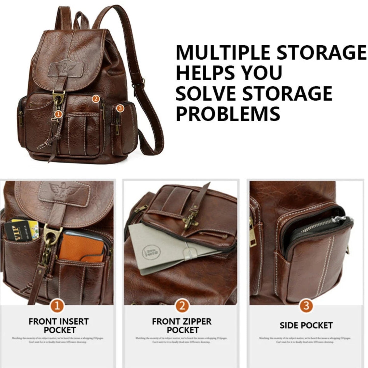 Premium Vegan Leather Backpack Satchel Rucksack Travel Shoulder Bag