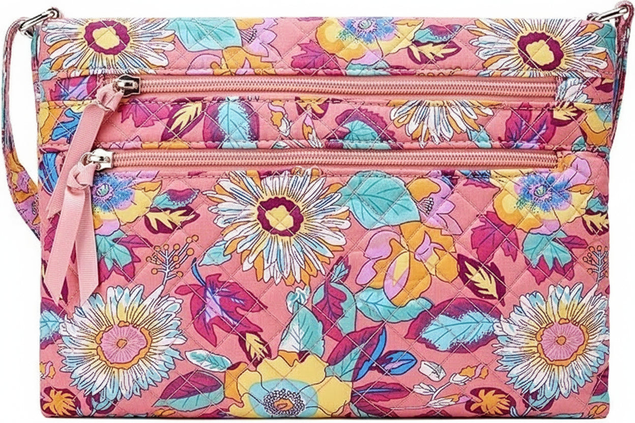 Cotton Quilted Multi-zipper Crossbody Purse | Lily Bloom