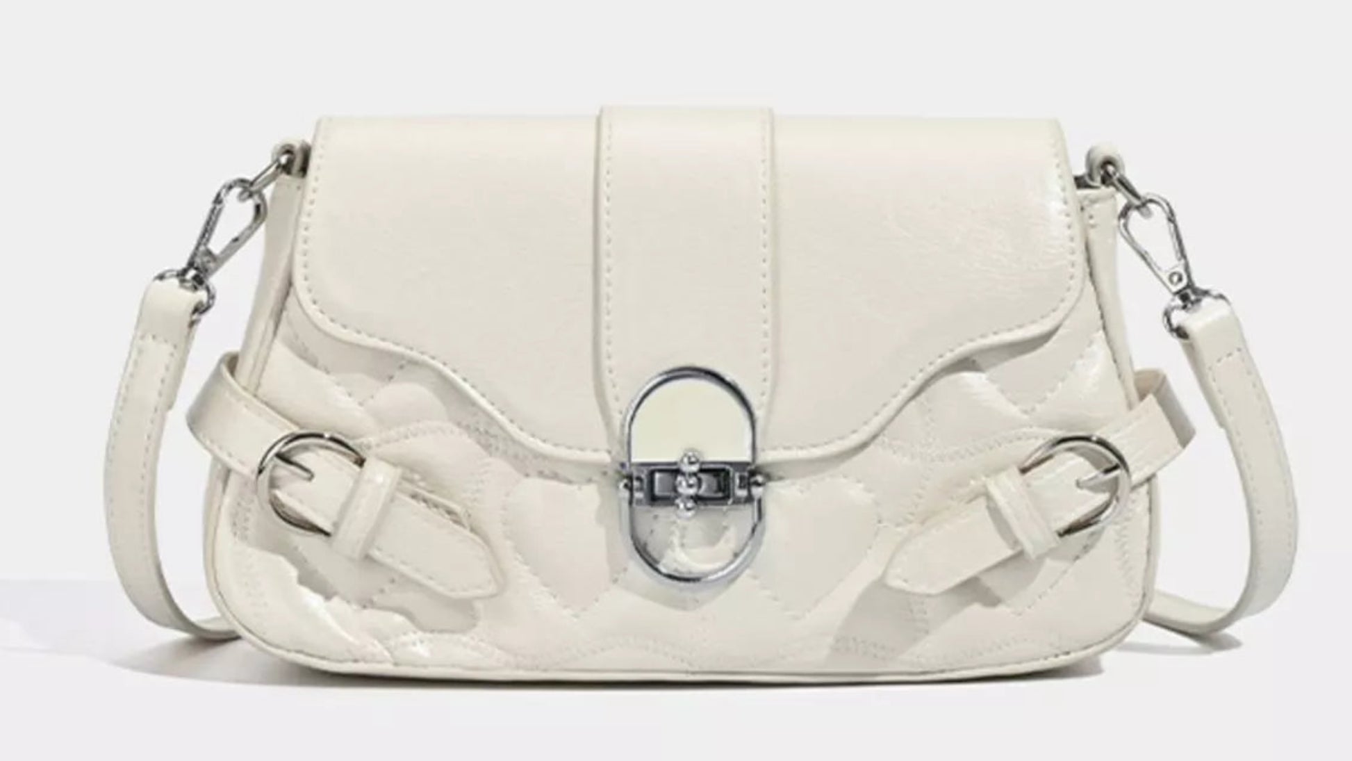 Quilted Vegan Leather Flap Crossbody Bag with Buckle Detail