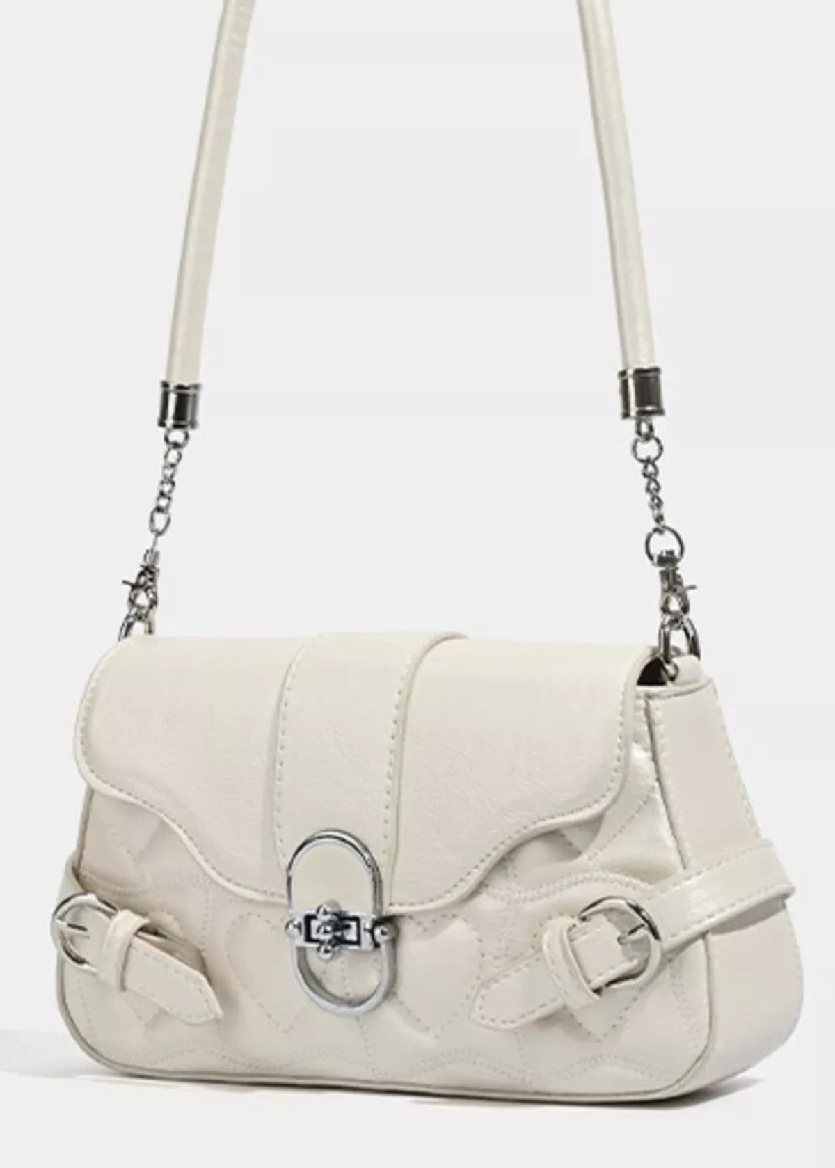 Quilted Vegan Leather Flap Crossbody Bag with Buckle Detail