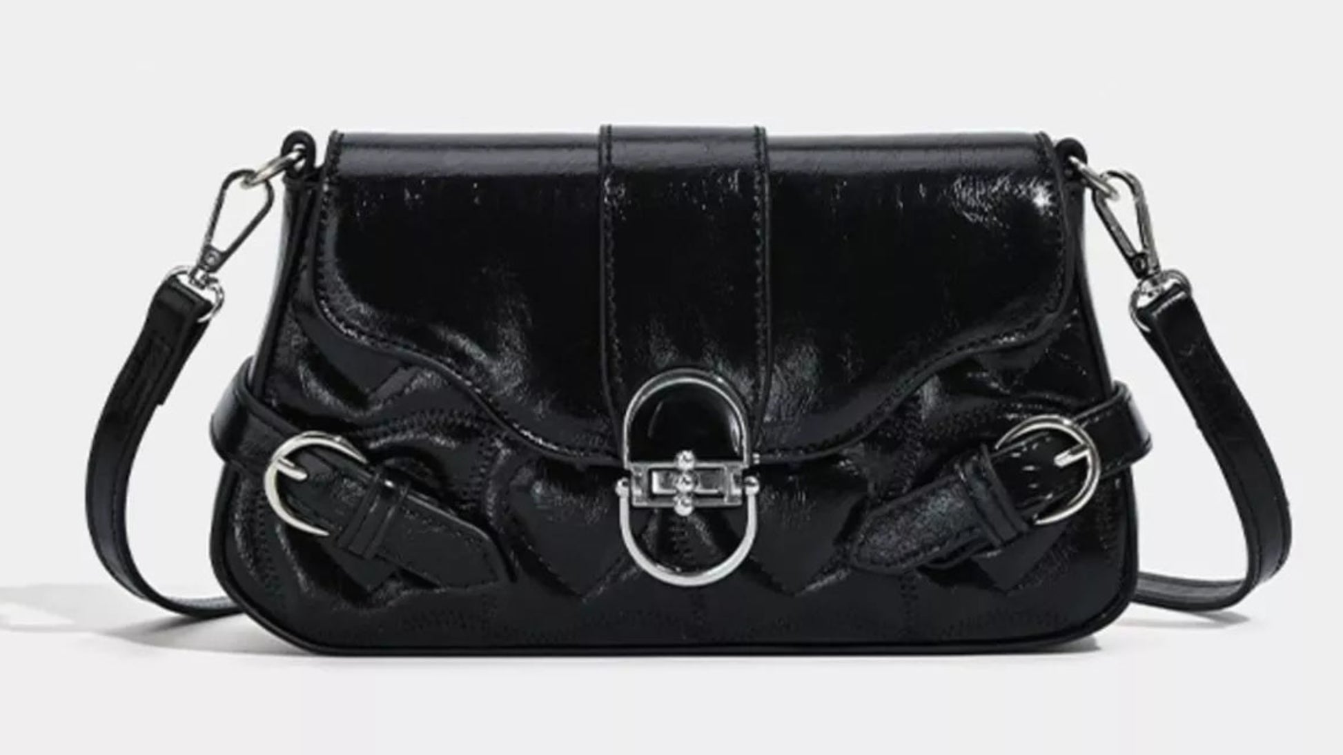 Quilted Vegan Leather Flap Crossbody Bag with Buckle Detail