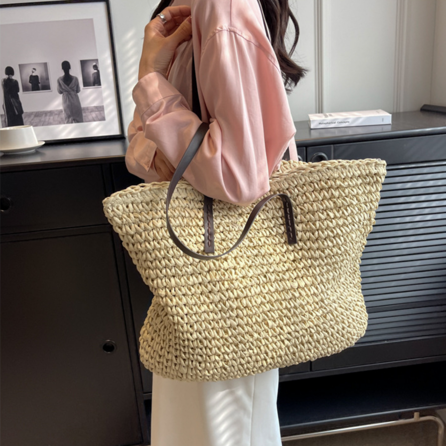 Rattan Woven Knitted Straw Large Capacity Shoulder Bag - Lily Bloom