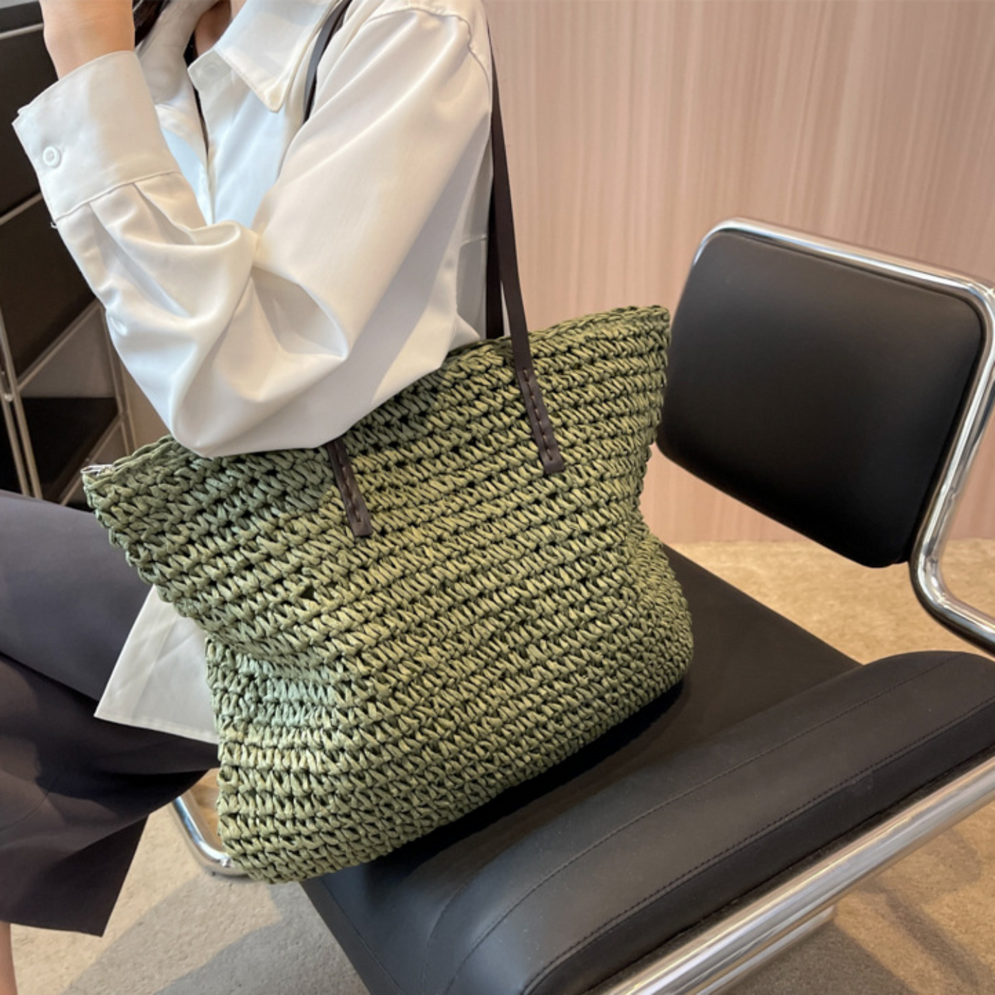 Rattan Woven Knitted Straw Large Capacity Shoulder Bag - Lily Bloom