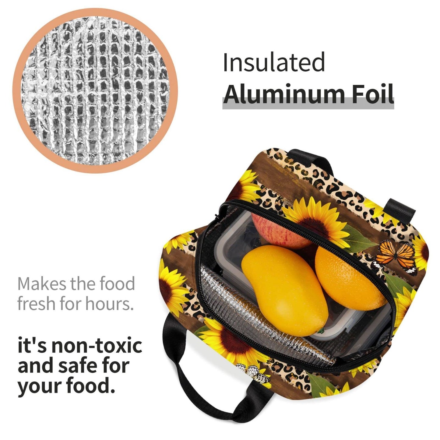 Sunflower Insulated Lunch Box Reusable Lunch Tote for Office Work