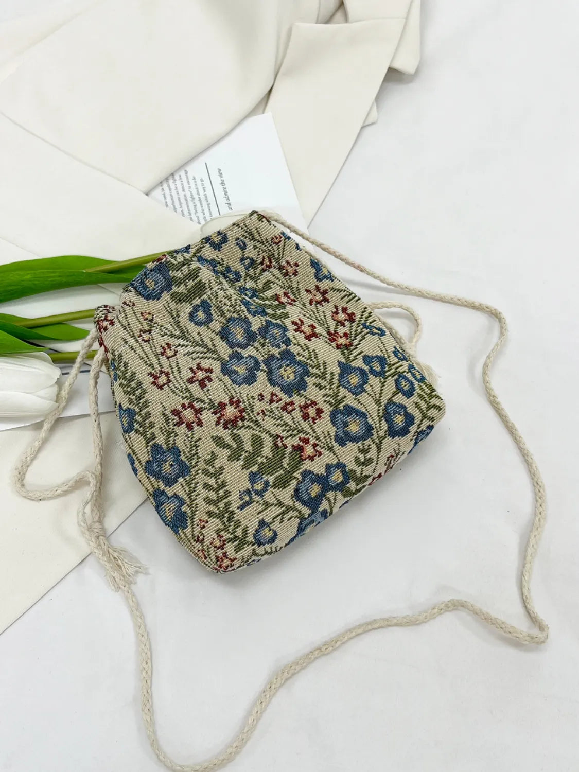 Rope Drawstring Floral Bucket Bag | Lily Bloom