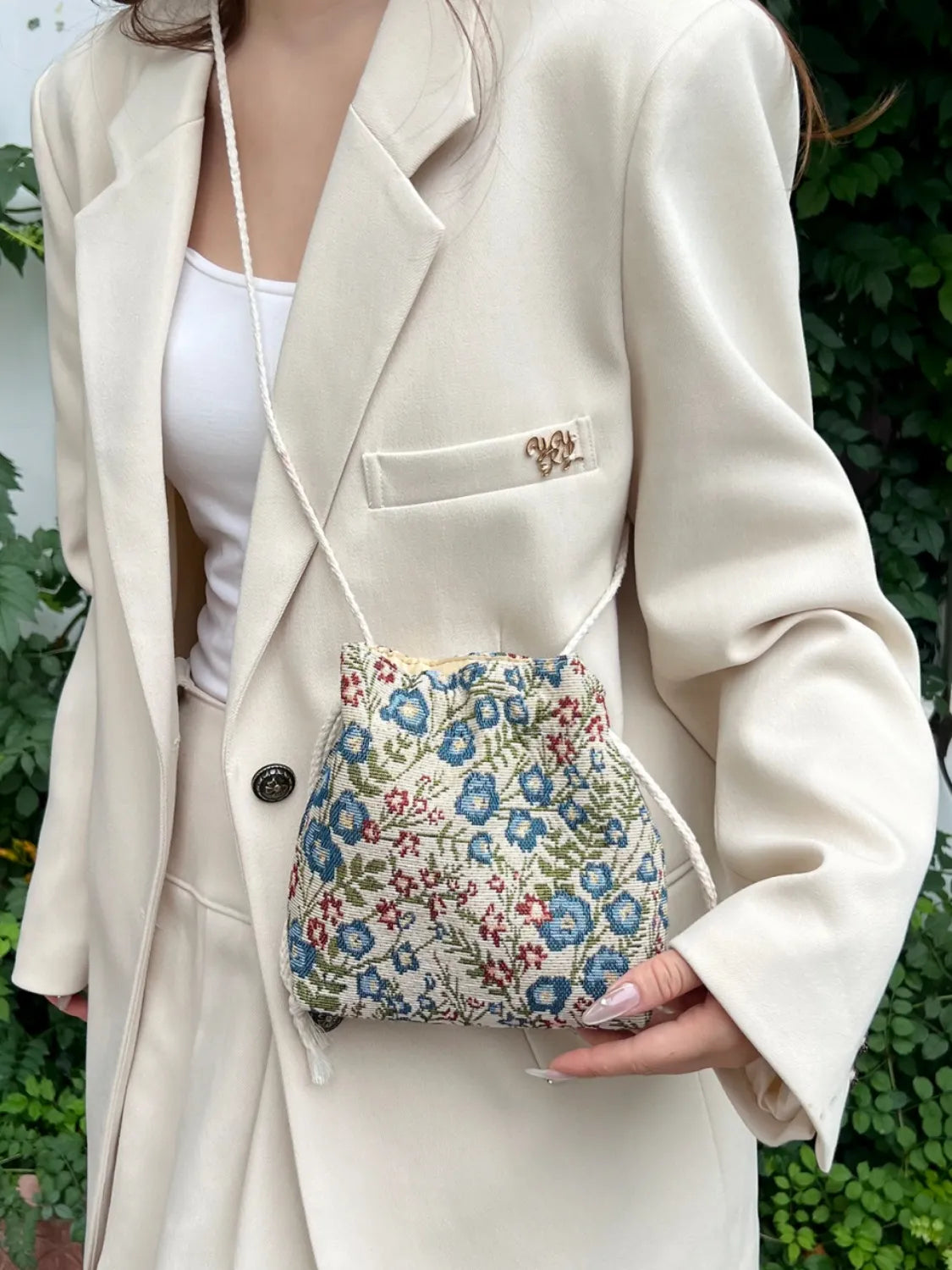 Rope Drawstring Floral Bucket Bag | Lily Bloom