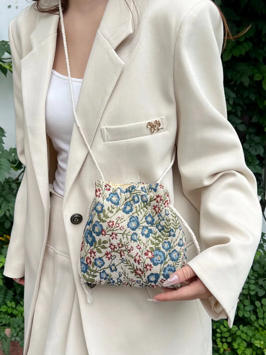 Rope Drawstring Floral Bucket Bag | Lily Bloom