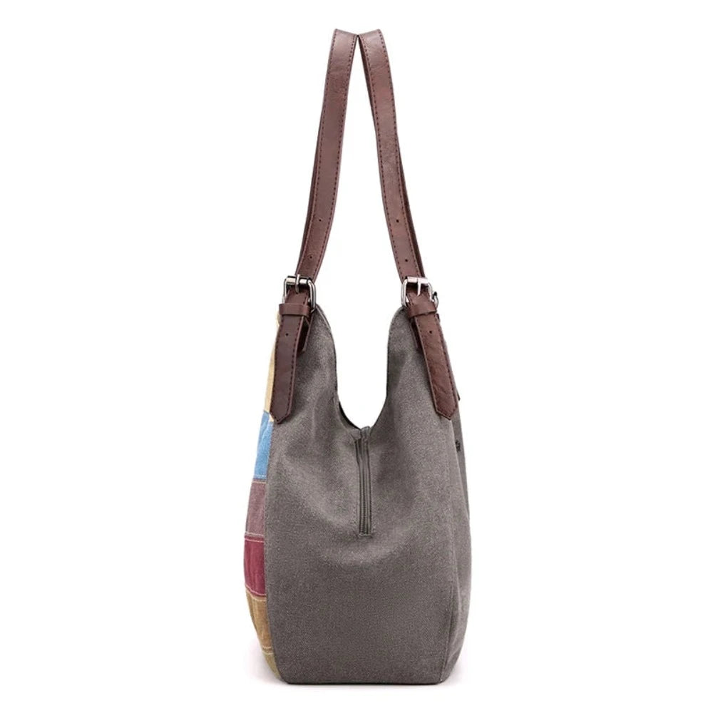 Women's Stripe Spliced Canvas Patchwork Handbag - Lily Bloom Store