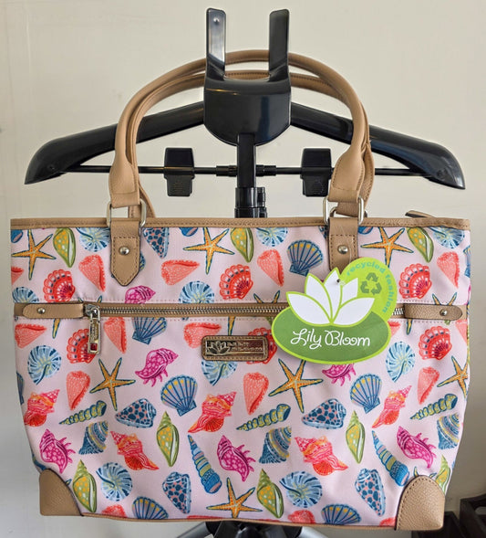 Sea Shells & Starfish Tote Bag, Zip Closure, Pockets