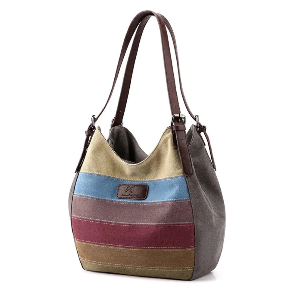 Women's Stripe Spliced Canvas Patchwork Handbag - Lily Bloom Store