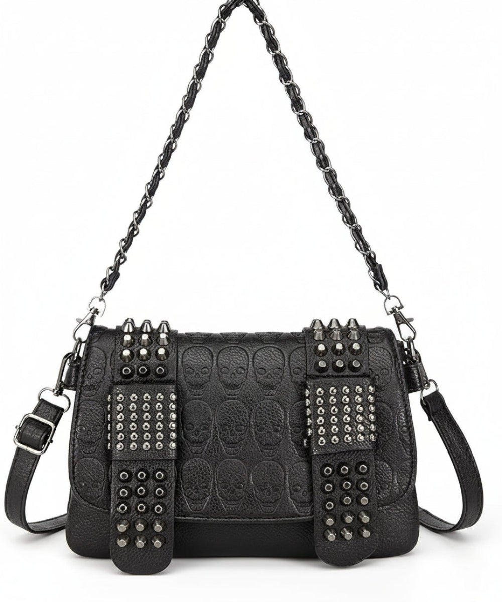 Leather Messenger Skull Rivets Shoulder Punk Cross - body Bag - Lily Bloom