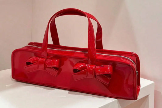 Spicy Girl Lacquer Vegan Leather Square Bow Handbag