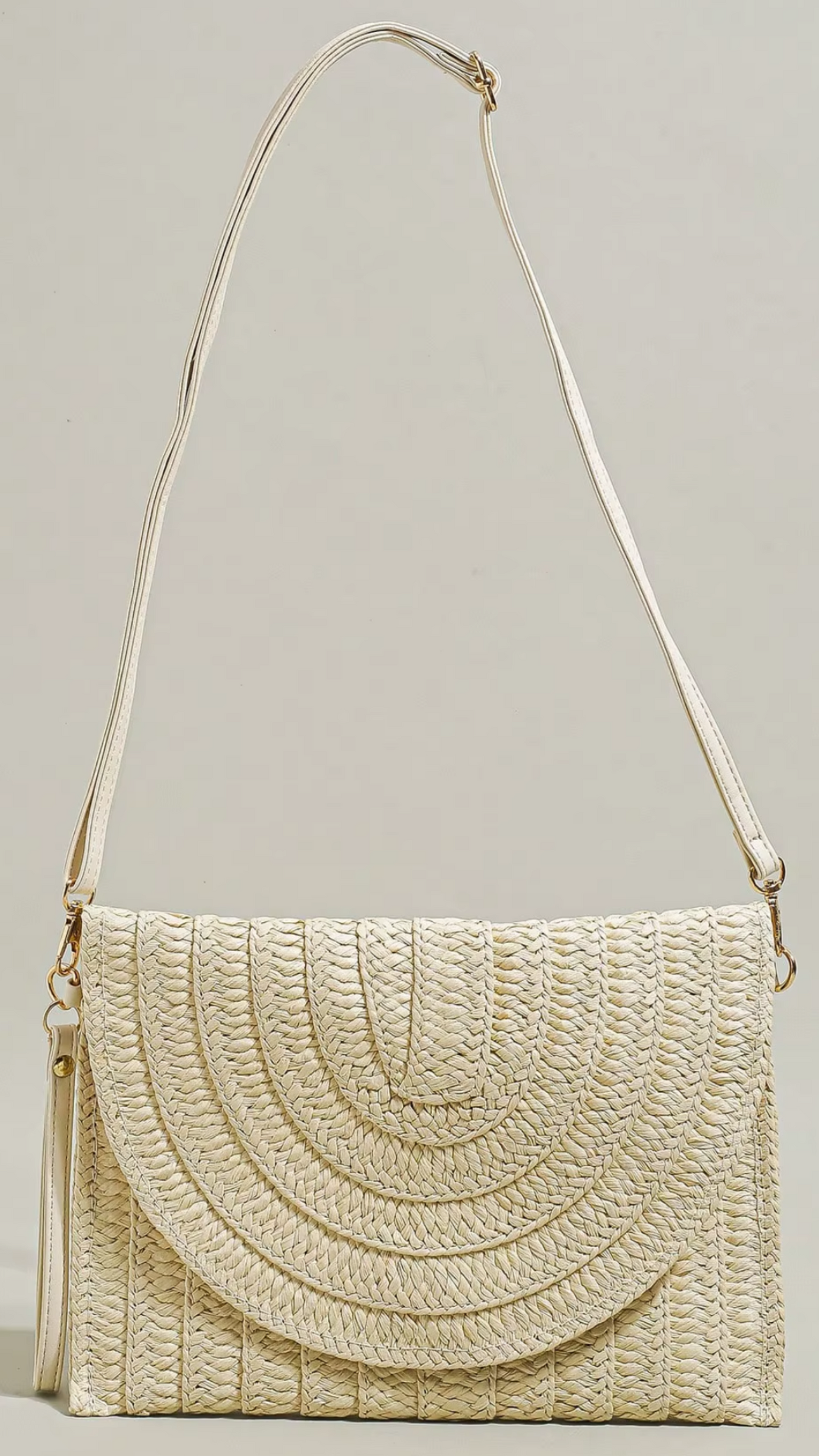 Stitch Detailed Straw Crossbody Bag