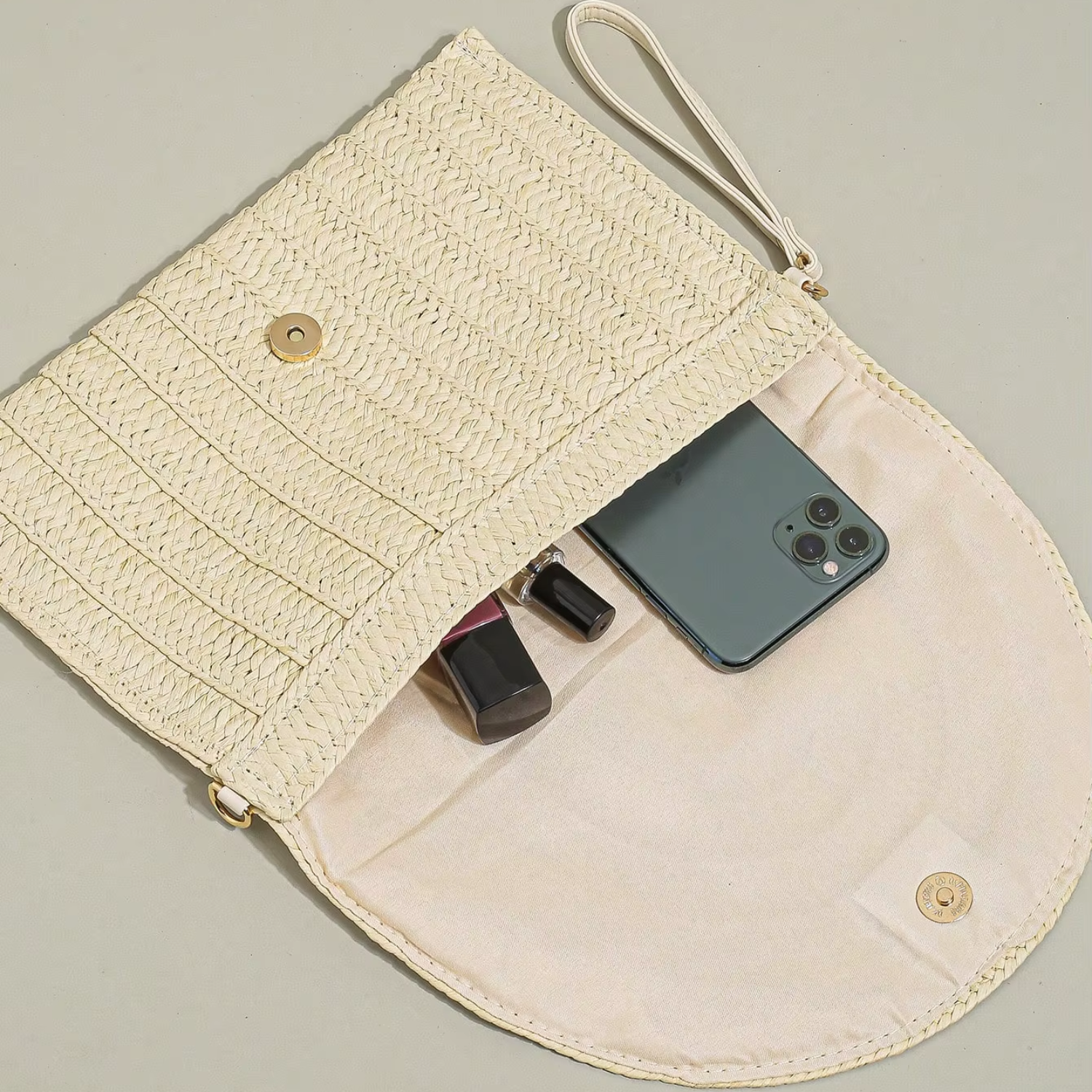 Stitch Detailed Straw Crossbody Bag