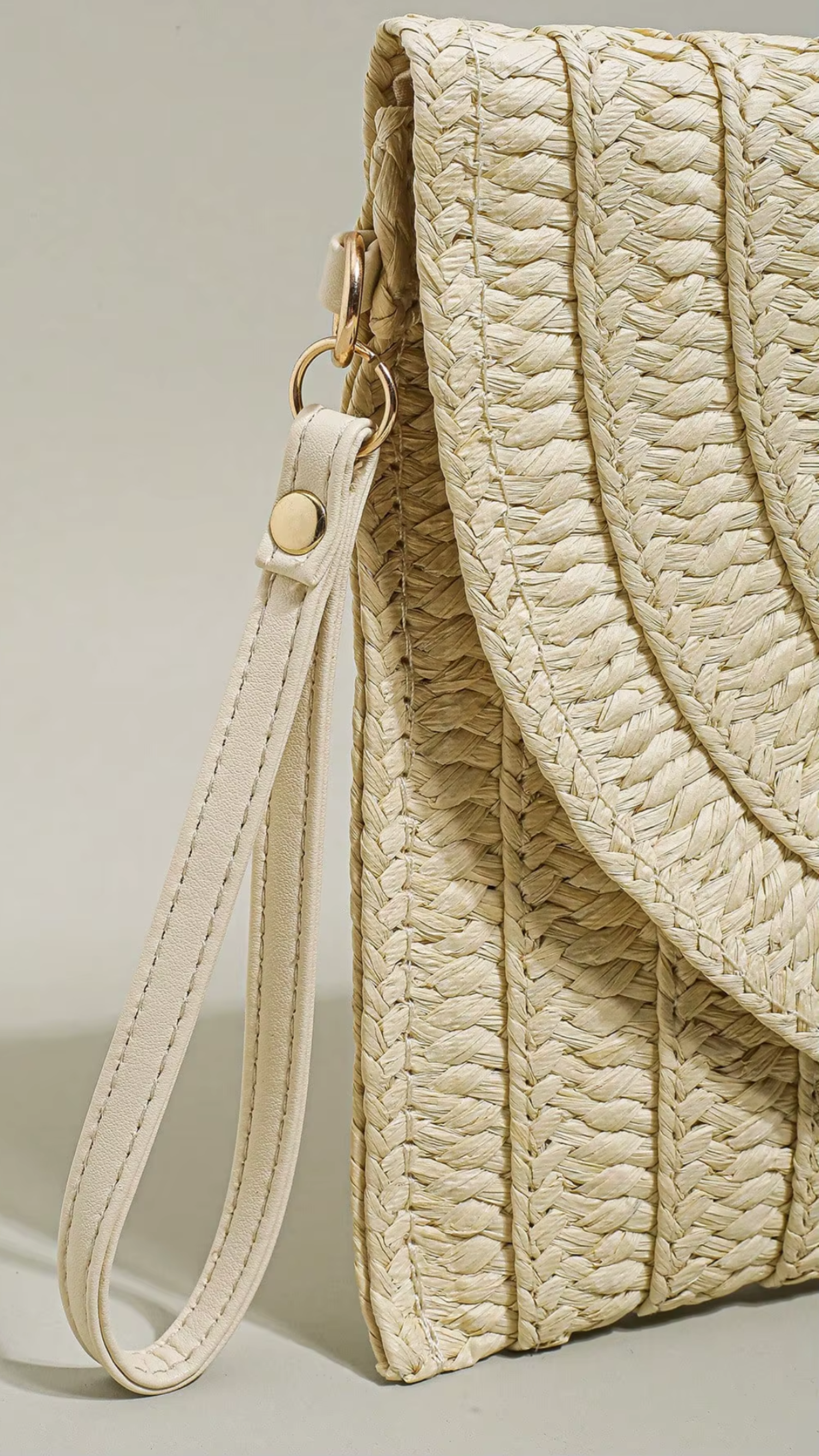 Stitch Detailed Straw Crossbody Bag