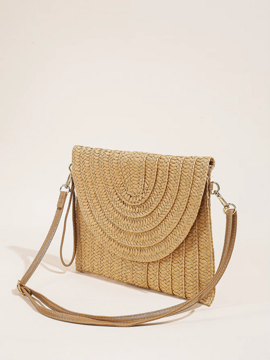 Stitch Detailed Straw Crossbody Bag