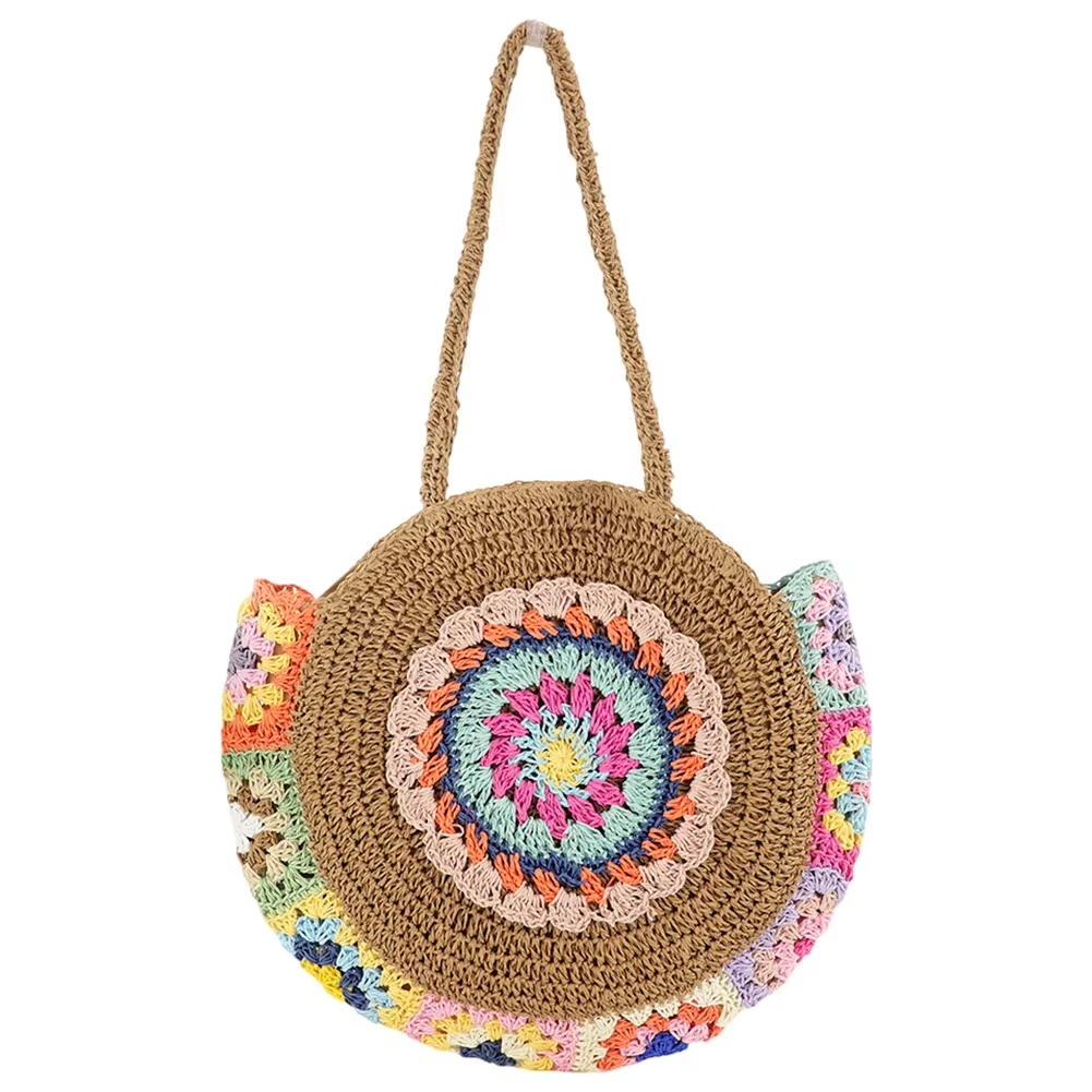 Straw Braided Round Ethnic Style Tote Bag