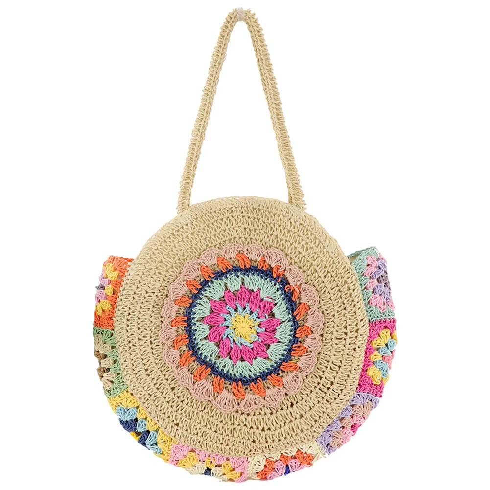 Straw Braided Round Ethnic Style Tote Bag